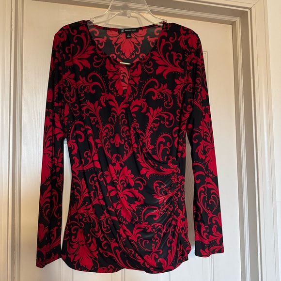 INC International Concepts Tops - INC International Concepts Black & Red Long-Sleeve Draped Front Top